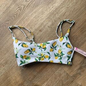 Victoria’s Secret Lemon Print Bikini Top XS NWT Wireless Adjustable Swim